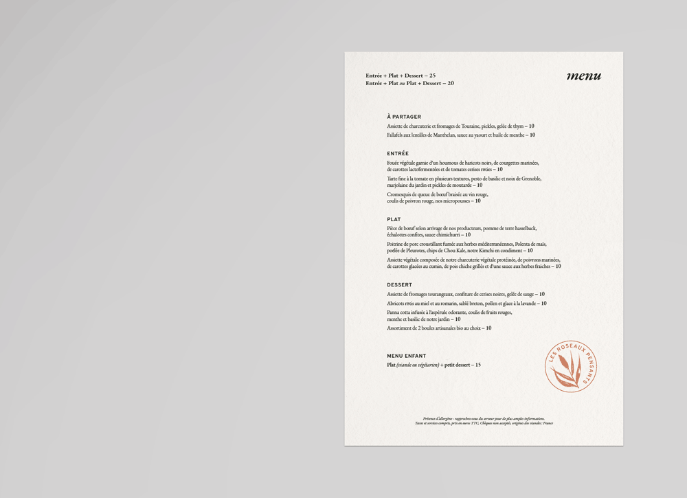 Les Roseaux Pensants - Menu